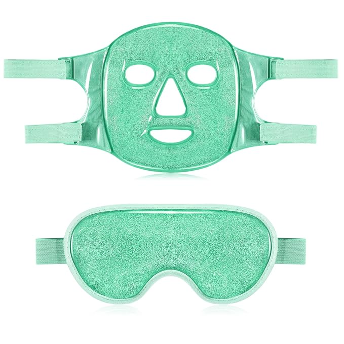 Geyoga Gel Ice Face Eye Mask Cooling Face Eye Masks for Reducing Puffiness, Dark Circles, Redness, Pain Relief, Migraine, Stress, Hot/Cold Pack Compress with Soft Plush Backing(Green)