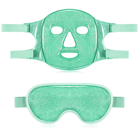 Geyoga Gel Ice Face Eye Mask Cooling Face Eye Masks for Reducing Puffiness, Dark Circles, Redness, Pain Relief, Migraine, Stress, Hot/Cold Pack Compress with Soft Plush Backing(Green)