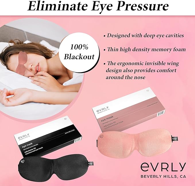 Beverly Hills Eye Mask Designed for Eyelash Extensions, 3D Contoured Design, Soft Fabric, Deep Eye Cavities, Form Fitting, Adjustable Headband Strap, No Pressure Sleep & Travel Eye Mask (Black)