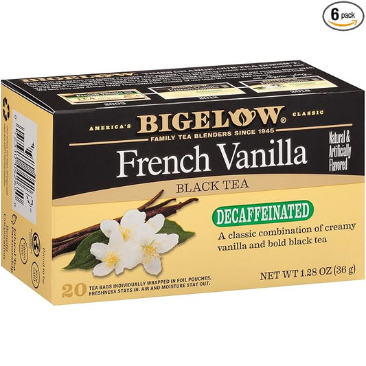 Bigelow Tea Decaffeinated French Vanilla Black Tea, Decaf Tea with French Vanilla, 20 Count Box (Pack of 6), 120 Total Tea Bags