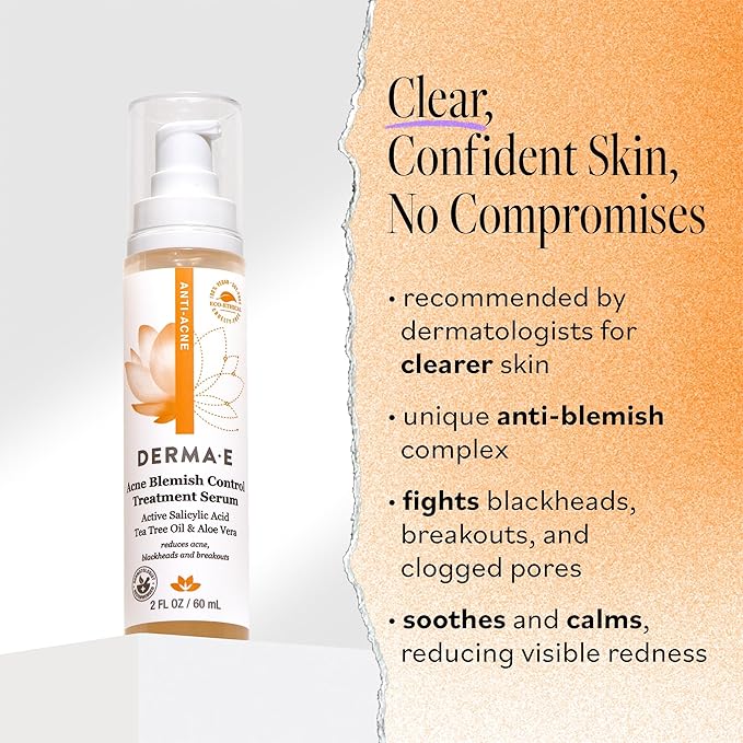 DERMA E Acne Spot Treatment, Acne Blemish Control Treatment Serum, 2 Fl Oz, Clinically Studied to Help Fight Blackheads, Breakouts and Cystic Acne for Clearer Looking Skin