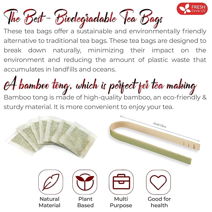 FreshDrinkUS Premium 60 Hibiscus Tea Bags, 100% Natural & Pure. Loose Flower Herbal Tea, No Sugar, Caffeine, Gluten. Vegan.
