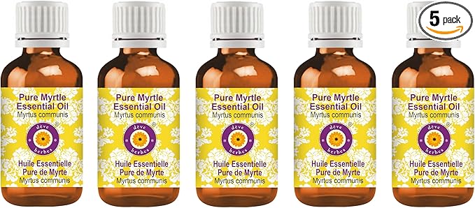 Deve Herbes Pure Myrtle Essential Oil (Myrtus communis) Steam Distilled (Pack of Five) 100ml X 5 (16.9 oz)