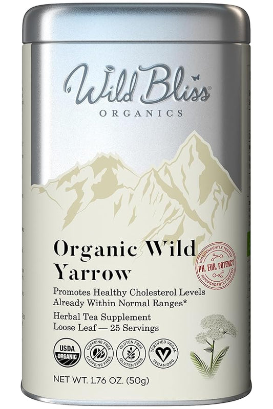 Wild Bliss Organic Yarrow Tea - Caffeine Free Loose Leaf Herbal Tea - Pharmacopoeia Potency - 1.76 Ounces - 25 Servings