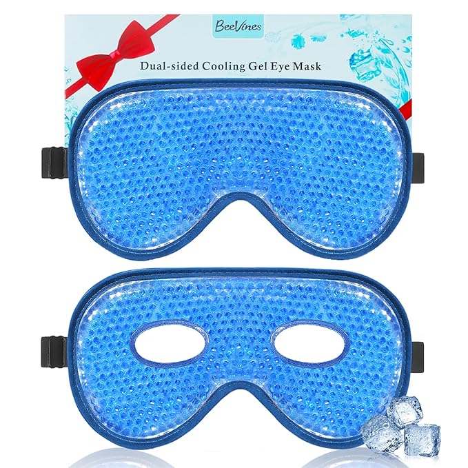 BeeVines Cooling Eye Mask, 2 Pack XL Jumbo Size Freezer Gel Eye Masks for Puffy Eyes Face, Ice Eye Mask, Cold & Warm Compress, Frozen Ice Pack for Post Eye Surgery & Allergies(Navy Blue)