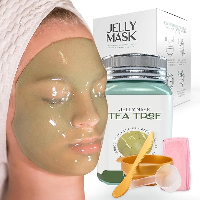 BRÜUN Peel-Off Tea Tree Jelly Mask for Face Care – A 23 fl oz Rubber Jar for 30 to 35 Treatments – A Skin Care Moisturizing Gel Mask of Spa Set for Men, Women and Adults