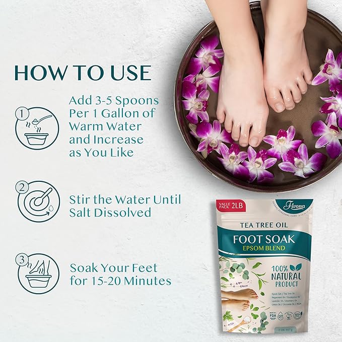 Foot Soak Epsom Salt with Tea Tree Oil 2 LB - Epsom Salt with Essential Oils for Healthy Toenails, Soothing Relief, Callus Softening - Pedicure Therapy for Soft, Rejuvenated Feet