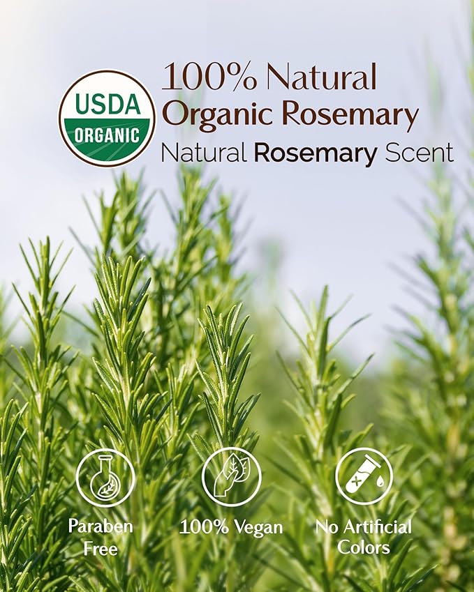 YANIBEST Organic Rosemary Essential Oil, Castor Oil, 100% Pure Natural Hair Oil for Strengthening Hair, Nourish and Repair Damaged Hair, Improve Scalp Health