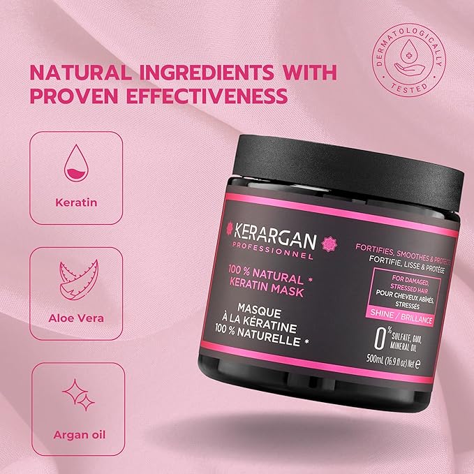 KERARGAN - Ultra Repairing Hair Mask with Keratin for Damaged and Stressed Hair - Strengthens, smooths, and protects - Sulfate-Free, GMO-Free, Mineral Oil-Free - 16.9 fl oz