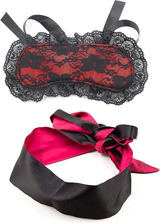 Soft Lace Eye Mask Party Ribbon Accessories, Eye Mask Comfortable Sleep Mask Can Be Adjusted to Shading Eyes, Travel,Home,Meditation,Shift Work (Rose Red 2pcs)