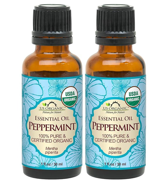 US Organic 100% Pure Peppermint Essential Oil - USDA Certified Organic - 30 ml Pack of 2 - w/Improved caps and droppers (More Size Variations Available)