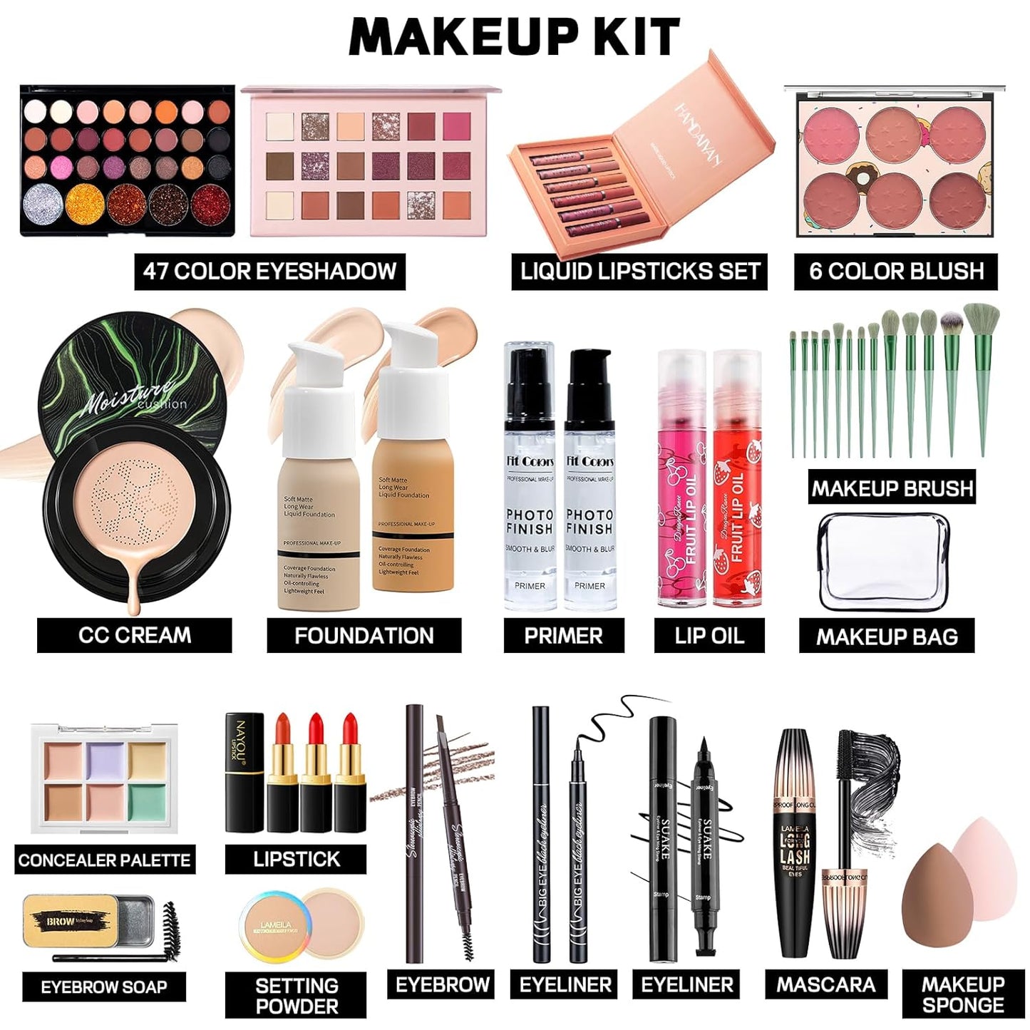 Makeup Set Makeup Set for Women Girls Teens Full Kit, Makeup Present Set for Beginners and Professionals Include Eyeshadow Palettes, Foundation, CC Cream, Liquid Lipsticks Set