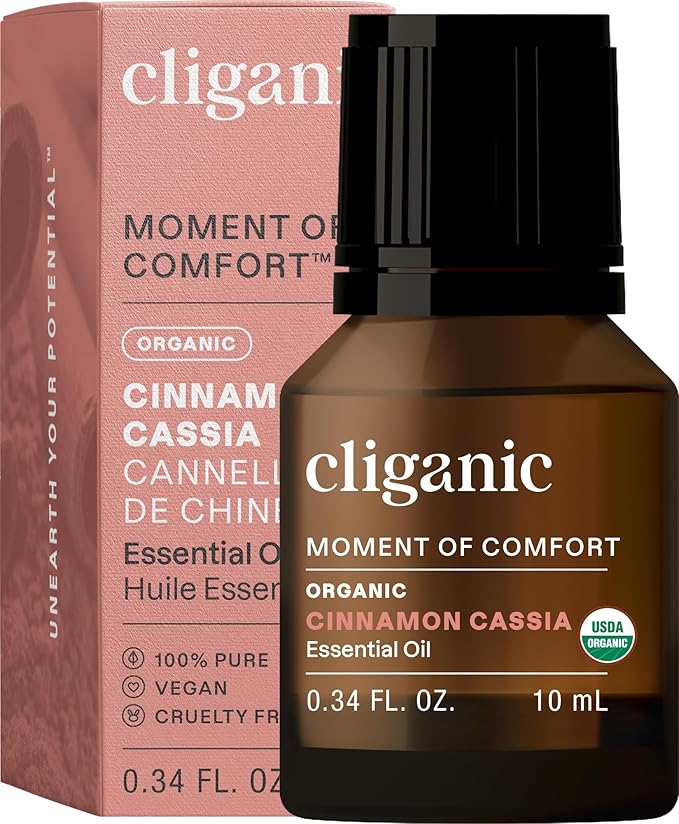 Cliganic Organic Cinnamon Cassia Essential Oil, 100% Pure Natural Undiluted, for Aromatherapy | Non-GMO Verified