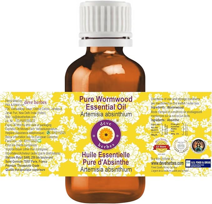 dève herbes Pure Wormwood Essential Oil (Artemisia Absinthium) 100% Therapeutic Grade Steam Distilled 15ml (0.50 oz)