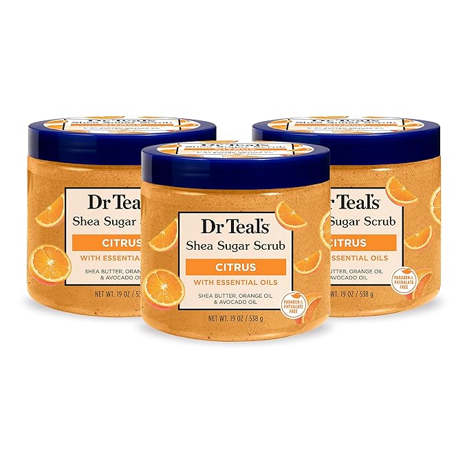Dr Teal's Shea Sugar Body Scrub, Citrus with Essential Oils & Vitamin C, 19 oz (Pack of 3)