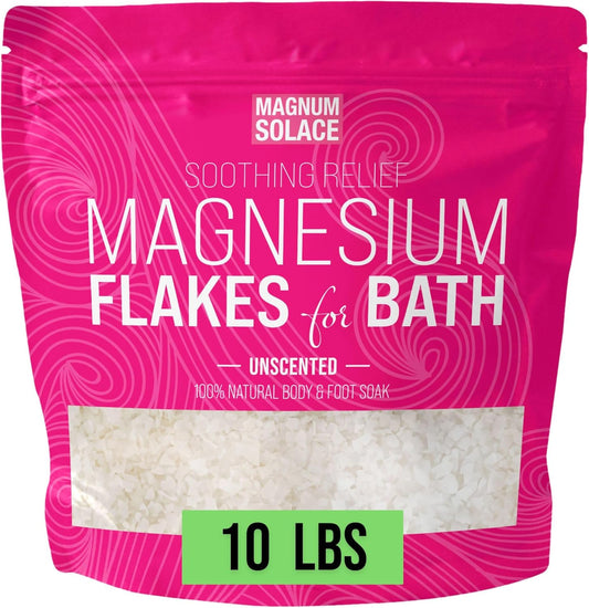 Magnesium Flakes for Bath - Magnesium Chloride Flakes Organic Pure - Unscented, 10 LBS