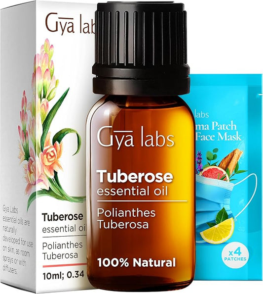 Gya Labs Tuberose Essential Oil for Diffuser - 0.34 Fl Oz - 100% Pure Natural Tuberose Oil for Massage, Skin & DIY Perfumes Fragrance Candle Making Scents