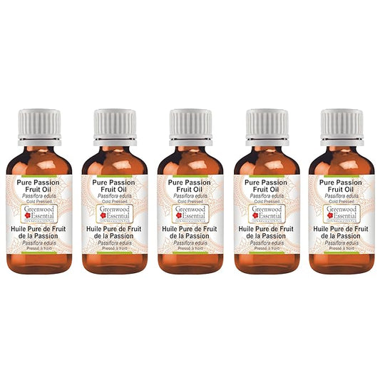 Pure Passion Fruit Oil (Passiflora edulis) Cold Pressed (Pack of Five) 100ml X 5 (16.9 oz)