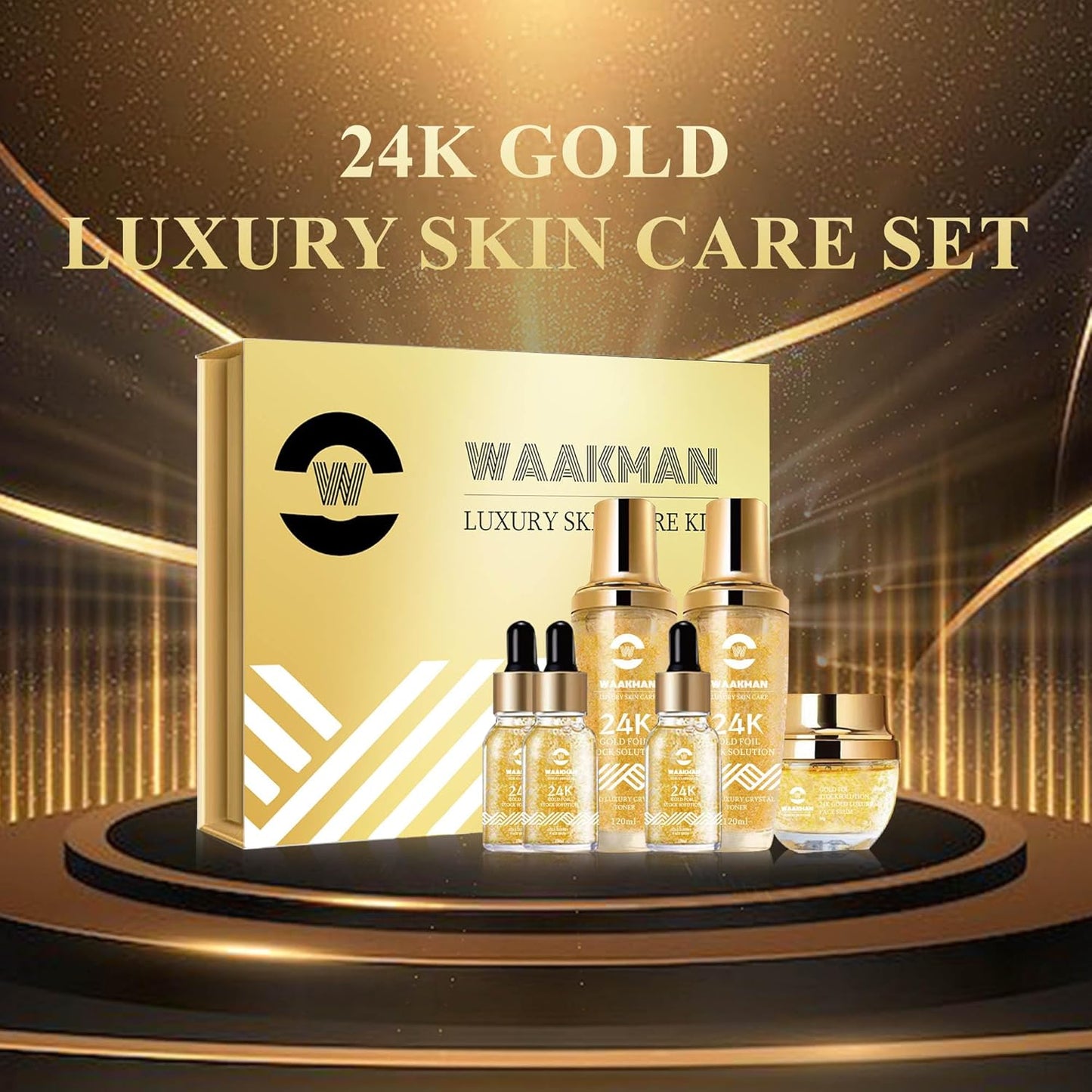 Luxury 24K Gold Moisturizing, Nourishing, Anti-Aging Moisturizer, Toner, Facial Cream & Serum Skincare Set
