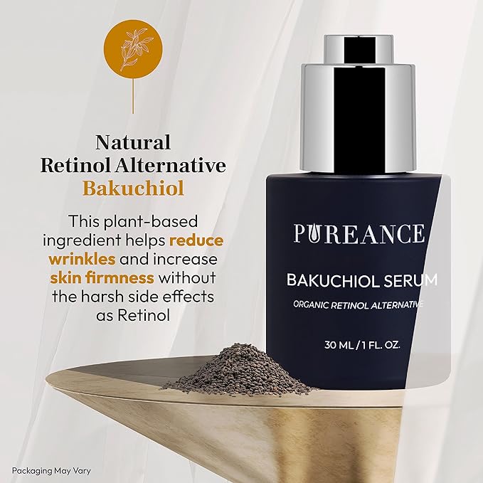 PUREANCE Organic Retinol Bakuchiol Serum for Face with Jojoba Oil, Sea Buckthorn, Bakuchiol oil I Anti Aging Collagen Booster Serum, Reduces Fine Lines & Wrinkles I 1 Fl Oz