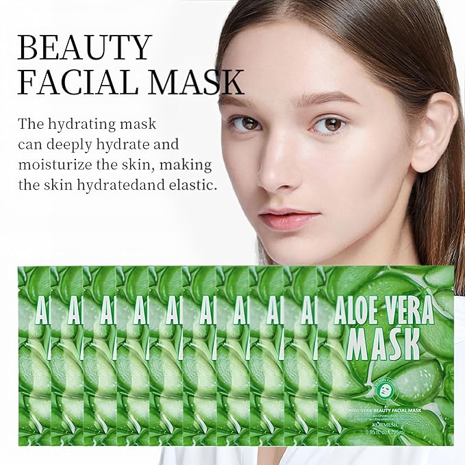 Facial mask Moisturizing face Mask - 10 Sheets, Deep Hydration, Improves Dry Skin, Sheet Mask, skincare for All Skin Types (10PCS, Aloe Vera)