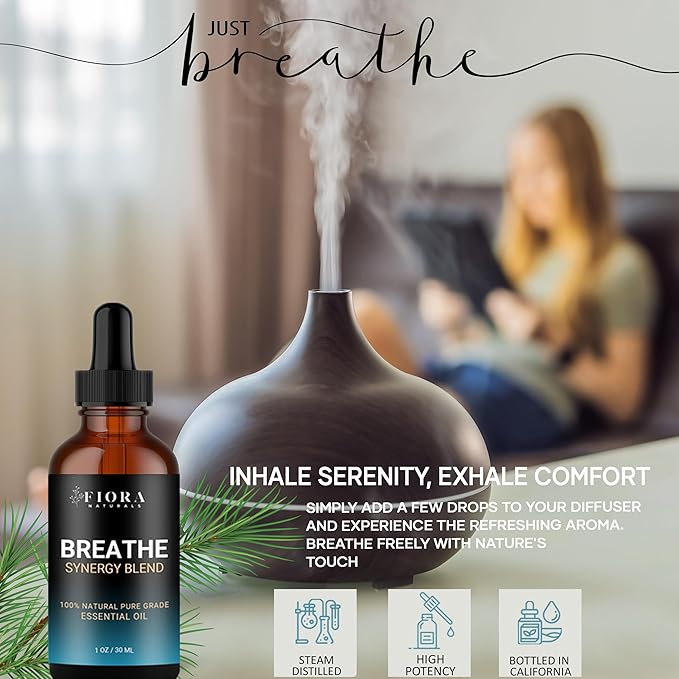 Breathe Essential Oil for Diffuser - Essential Oil Blend with Eucalyptus Peppermint Tea Tree and Peppermint, Breathe Easy Essential Oil for Humidifier, Rub, and Aromatherapy