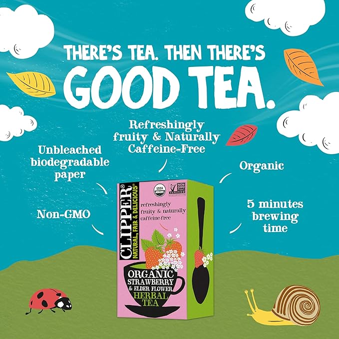 Clipper Tea Strawberry & Elderflower Herbal Tea – Caffeine Free, USDA Organic, Great Hot or Iced – Refreshingly Fruity, Natural, Fair & Delicious – 120 Tea Bags