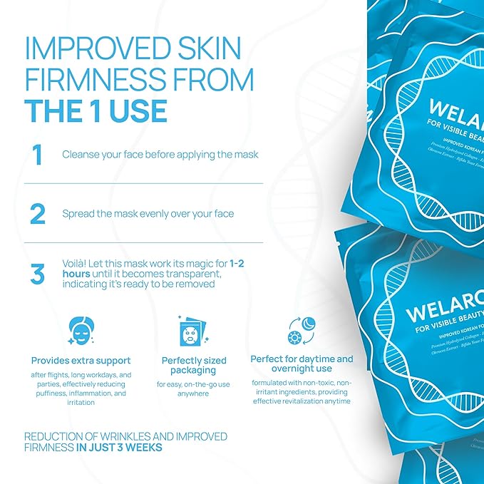 Welaroise Bio-protein collagen deep face hydrogel mask, intense moisturization, deep hydration (Pack og 16)