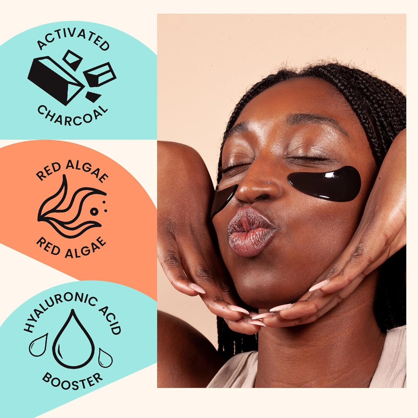 BLAQ Eye Masks for Dark Circles, Wrinkles and Puffiness. Hydrating and Cooling with Marine Algae and Activated Charcoal, Vegan and Cruelty-Free, Hyaluronic Acid Bright Eyes, 5-Pairs