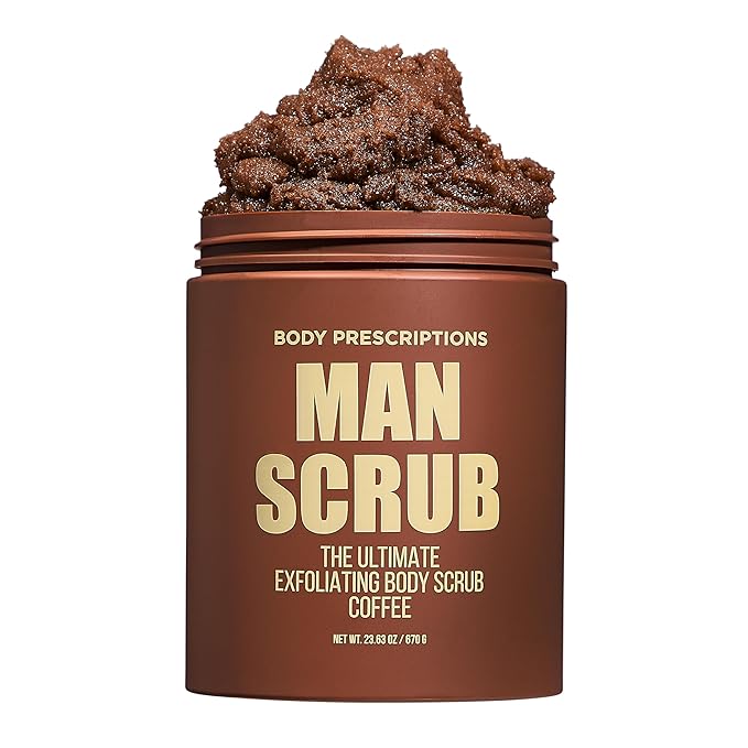 Body Prescriptions Men’s Exfoliating Body Scrub – Ultimate Skin Cleansing Wash in Jar with Twist-Top Lid, For All Skin Types, 21 Ounce (Pack of 1), Coffee