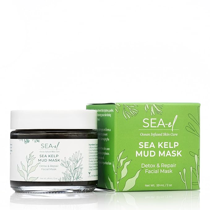 Sea Kelp Mud Face Mask Skincare Activated Charcoal & Bentonite Clay Detox & Repair Facial Mask Calming Hydration Boost - Turmeric & Aloe Daily Glow Essentials for Women & Men - 2oz