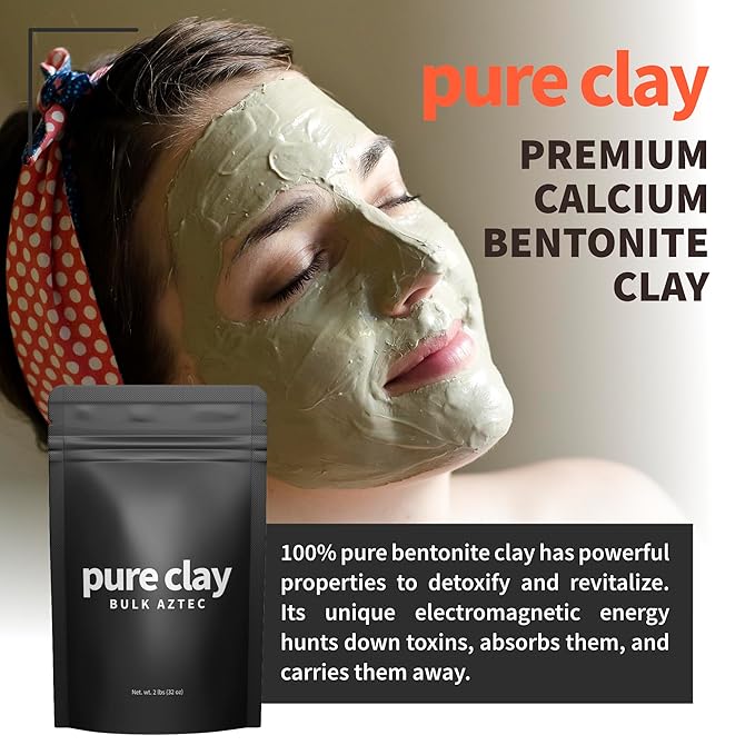 Organic Calcium Bentonite Clay Powder Bulk Bag (32oz), Aztec Drink Powder, Food Grade, Full Body Mask, Indian Healing Clay
