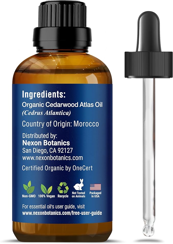 Organic Cedarwood Essential Oil 30 ml - Pure Natural Cedar Wood Oil for Diffusers, Aromatherapy & Hair Growth - Aceite de Cedro Puro - Nexon Botanics