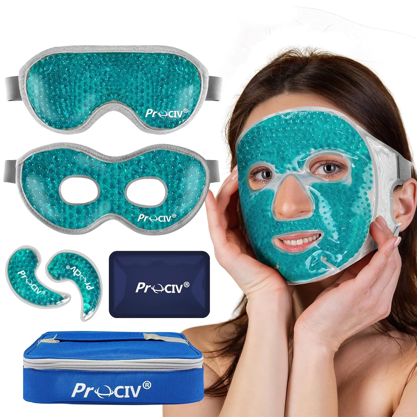 Cooling Eye Mask Ice Face Mask - Gel Beads Hot Cold Compress Reusable Ice Face Eye Mask, Under Eye Patches & Ice Pack Set, Cold Eye Mask for Sleeping Dark Circles Puffiness Dry Eye Headache (Blue)