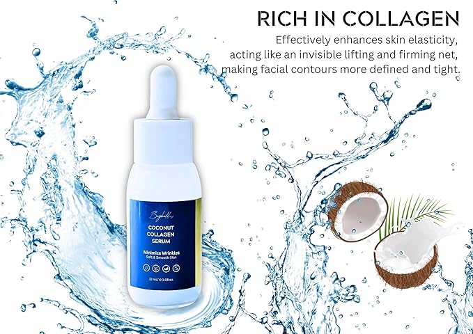 Coconut Collagen Serum For Face with Vitamin C - Anti Aging, Discoloration Correcting & Hydrating Serums - Hyaluronic Acid, Niacinamide & Bakuchiol - Vegan Dark Spot Remover - 1.08 Oz.