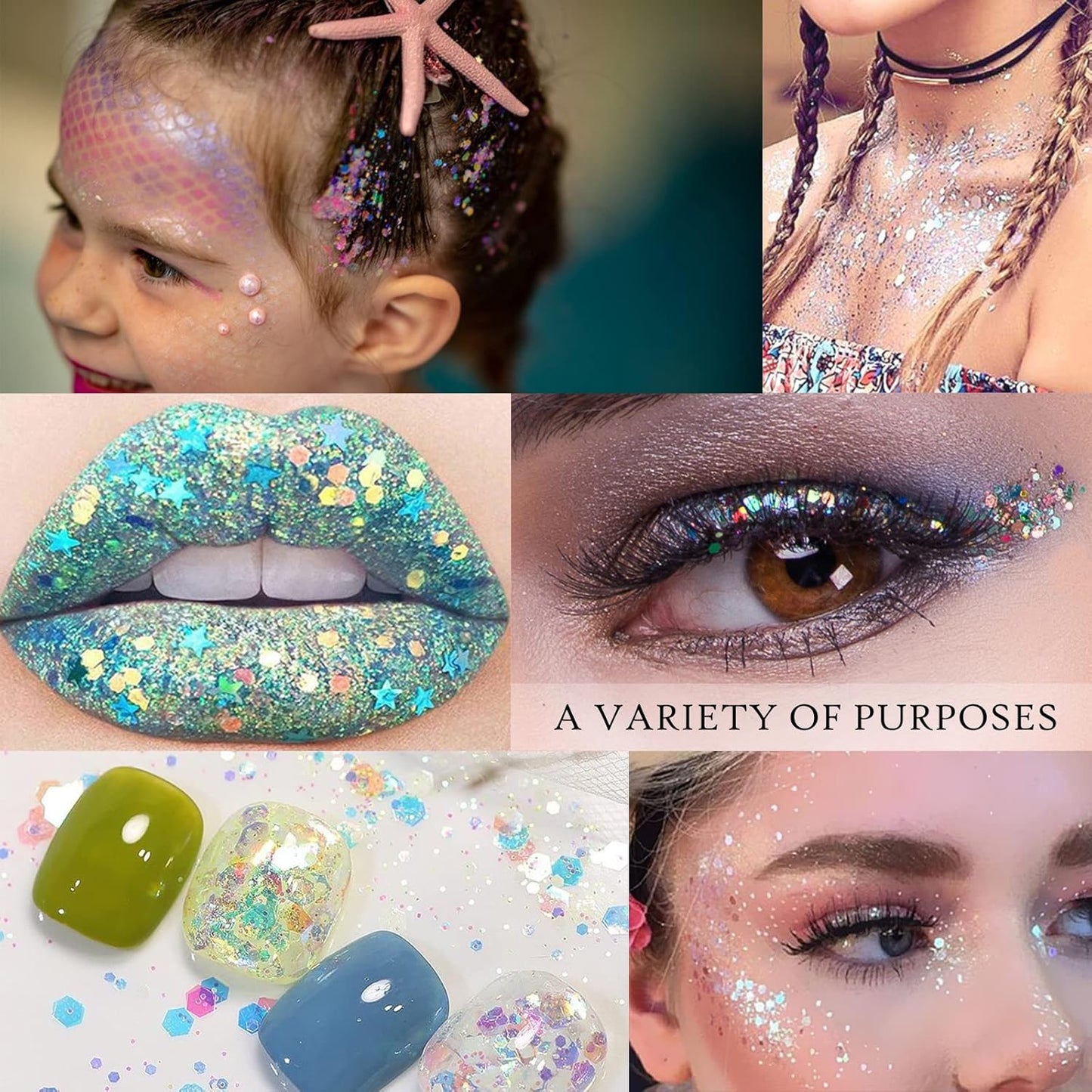 Ownest 12 Colors Holographic Chunky Glitter Gel Set, Christmas Party Makeup Face Body Eye Lips Hair Nail Cosmetic Festival Chunky Glitter Eyeshadow, Mixable, No Need Glue