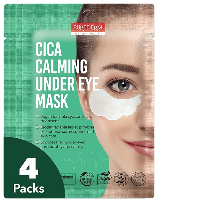 Purederm Cica Calming Under Eye Mask (4 Pack) – Cica Under Eye Patches for Relaxing & Calming