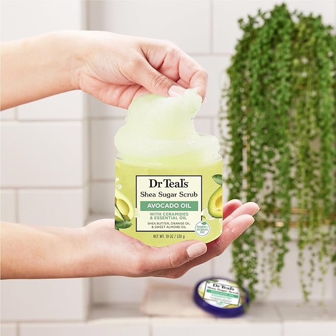 Dr Teal's Shea Sugar Scrub, with Ceramides & Avocado Essential Oil, 19 oz (Pack of 3)