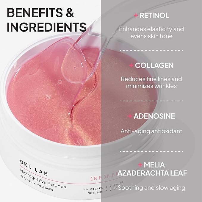 RENEW Collagen & Retinol Under Eye Gel Patches – Korean Hydrating Eye Mask for Fine Lines, Wrinkles, Firming, and Brightening Skin – 60 Gel Eye Patches