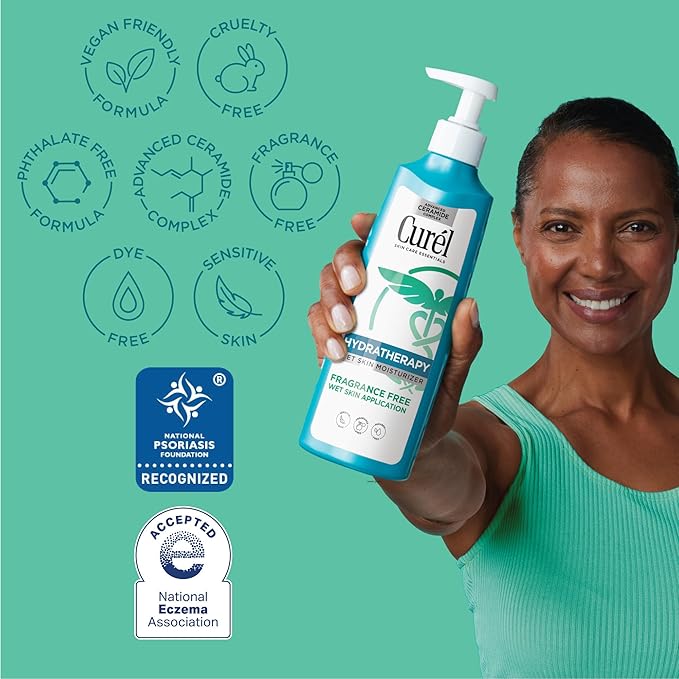 Curel Hydra Therapy In Shower Lotion, Itch Defense Body Moisturizer with Advanced Ceramide Complex, Vitamin E, & Oatmeal Extract, 12 Oz