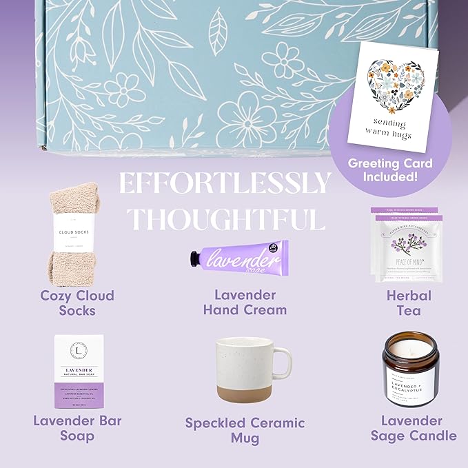 Unboxme Lavender Spa Gift Set - Relaxation Gifts for Women with Candle & Bath Bombs - Perfect Self-Care Gift for Women, Birthdays, Christmas, Get Well Soon, or Valentine's Day