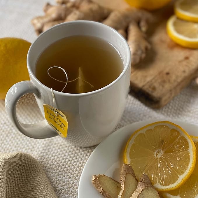 Bigelow Tea Lemon Ginger plus Probiotics Herbal Tea, Caffeine Free Tea with Lemon and Ginger, 18 Count Box (Pack of 6), 108 Total Tea Bags