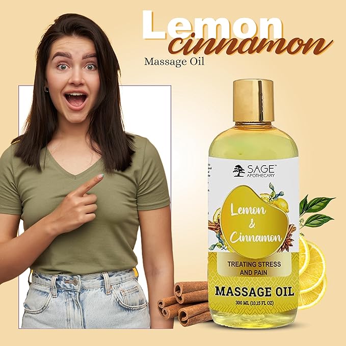 Lemon Cinnamon Massage Oil for Relaxed & Replenished Skin | No Parabens & Sulphates | Cruelty Free & Vegan Pure Natural Ingredients 300 ml