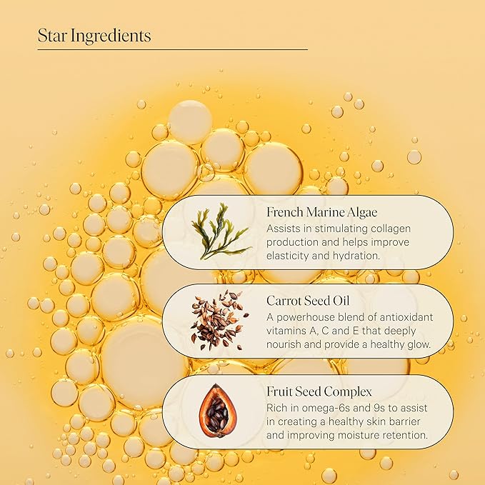 Golden Ray Glow Face Oil, 30ml. Collagen Boosting, Natural Skincare Moisturizing & Hydrating Facial Oil for Women. Incr Elasticity w/French Marine Algae, Jojoba & Rosehip for Fine Lines & Wrinkles