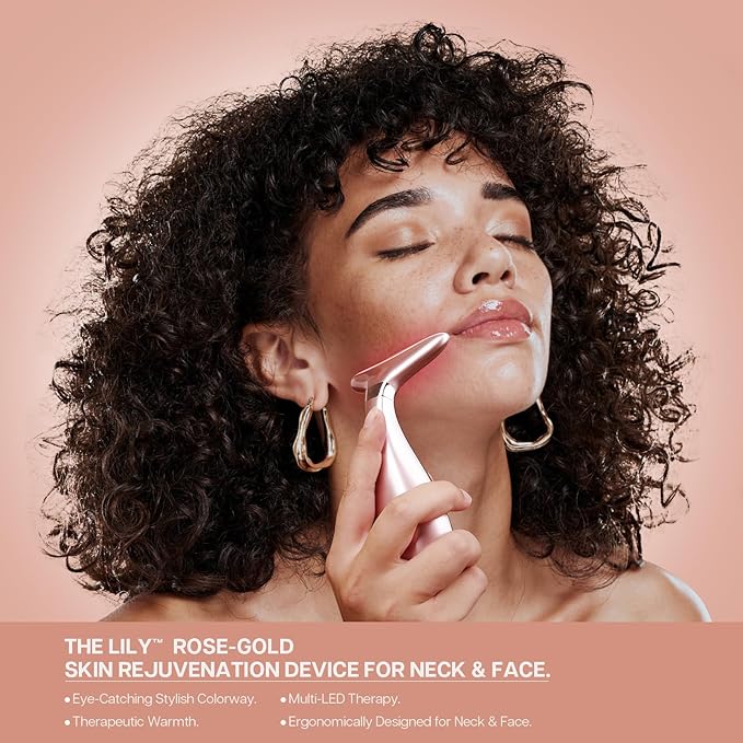 Lily Neck Face Massager, Skin Rejuvenation Beauty Massager, 3-in-1 at-Home Facial Spa Tool, Lifting, Toning and Tightening for a Radiant Appearance (Rose Gold)