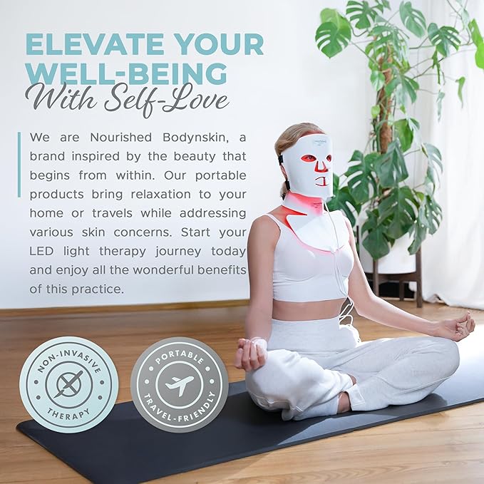 LED Face and Neck Mask with Near-Infrared - Blue, Red Light Therapy for Face - 228 LEDs - Skincare Tool for Wrinkles, Anti-Aging