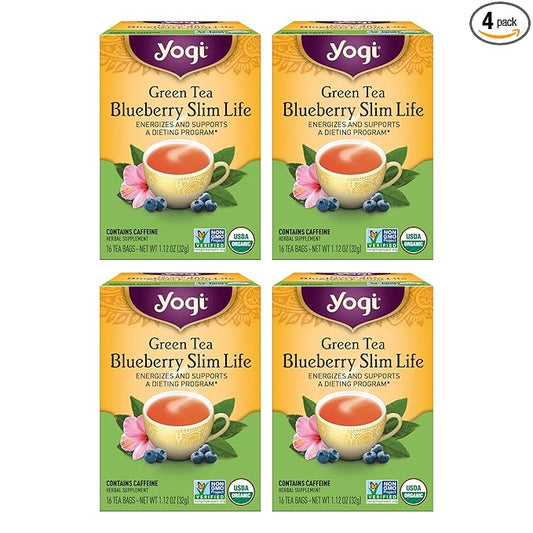 Yogi Tea - Green Tea Blueberry Slim Life (4 Pack) - Energizes and Supports a Dieting Program with Garcinia Cambogia - Contains Caffeine - 64 Organic Tea Bags