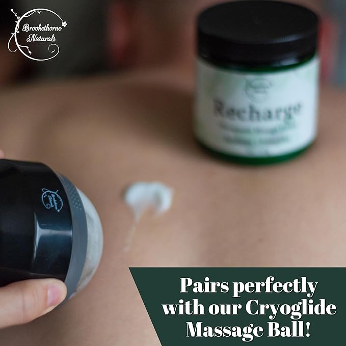 Recharge Massage Lotion for Massage Therapy & Home Use | Cream for Effortless Glide Massaging Body Lotion | Shea Butter, Coconut Oil, Eucalyptus, Peppermint Essential Oil - Brookethorne Naturals