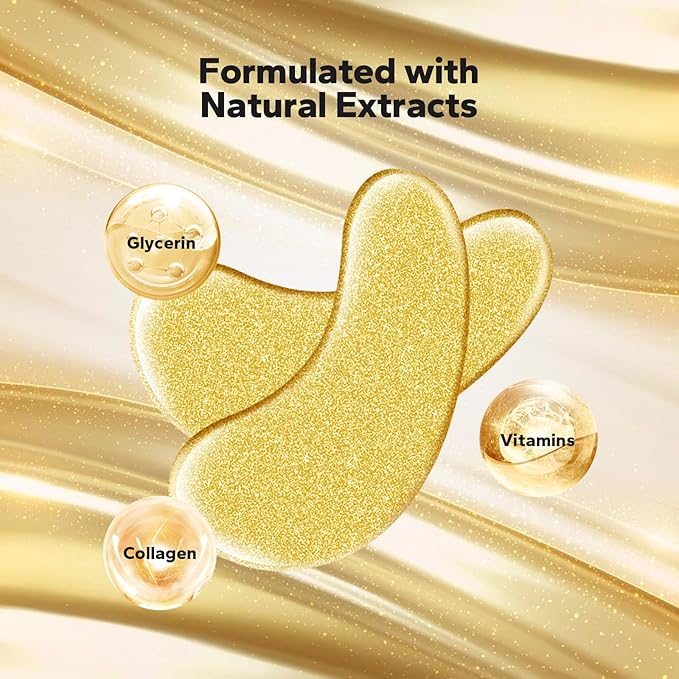 Komoko 25-Pairs 24K Gold Under Eye Patches, Skin Care, Golden Under Eye Mask Anti-Aging Collagen & Amino Acid, Eye Mask for Removing Dark Circles, Puffiness and Wrinkles, Refresh Your Under Eye Skin