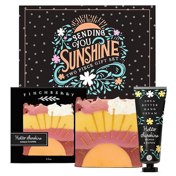 FinchBerry Sending You Sunshine Gift Set - Get Well Soon Gifts for Women - Perfect for Mom, Sister, Wife, Girlfriend, Daughter, Friends & Family - 2-Piece Set with Bar Soap (4.5oz) & Hand Cream (1oz)